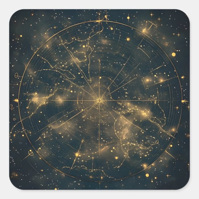 Golden Celestial Star Map (5) Square Sticker (Front)