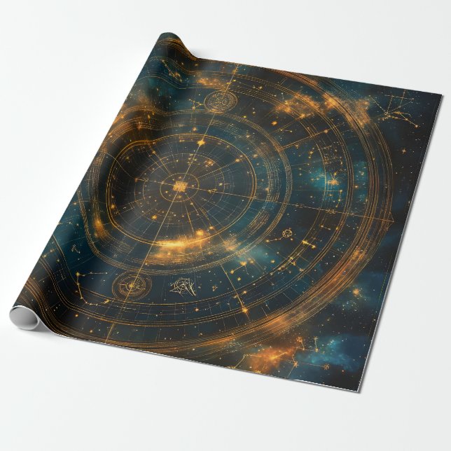 Golden Celestial Star Map Wrapping Paper (Unrolled)