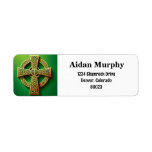 Golden Celtic Cross on Green Return Address<br><div class="desc">This design showcases a majestic Celtic cross in a resplendent gold colour set against a vivid green background. Renowned for its distinctive circle intersecting the cross arms, the Celtic cross in this artwork is adorned with traditional Celtic knot patterns, adding depth and historical context. The metallic gold hue of the...</div>