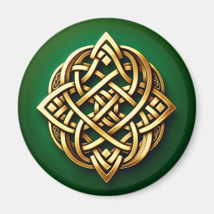 Golden Celtic Knot on Green Magnet