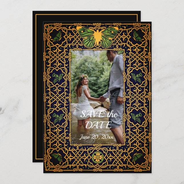 Golden Celtic Knot Save the Date Invitation (Front/Back)