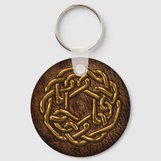 Golden celtic ornament on leather key ring
