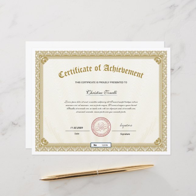 Golden Certificate of Achievement (Front/Back In Situ)