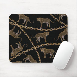 Golden chain glamour leopard cheetah mouse pad