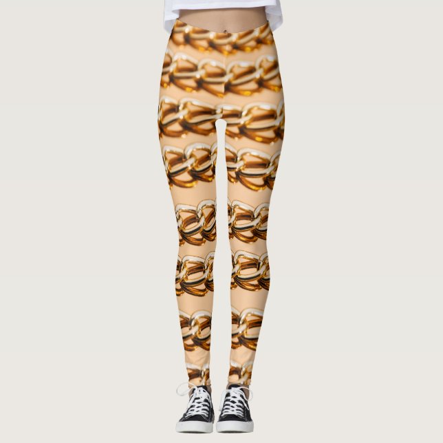 Golden Chains: Reflective Luxury Seamless Leggings (Front)