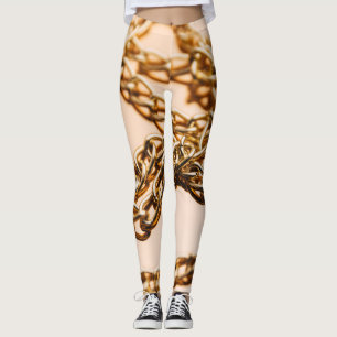 Golden Chains, Reflective Surface Luxury. Leggings