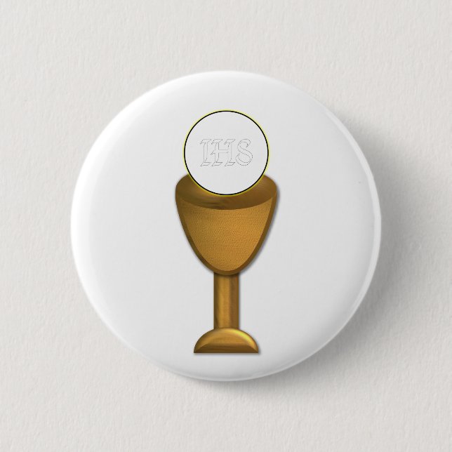 Golden Chalice and Host - Holy Communion 6 Cm Round Badge (Front)