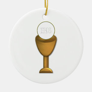 Golden Chalice and Host - Holy Communion Ceramic Tree Decoration
