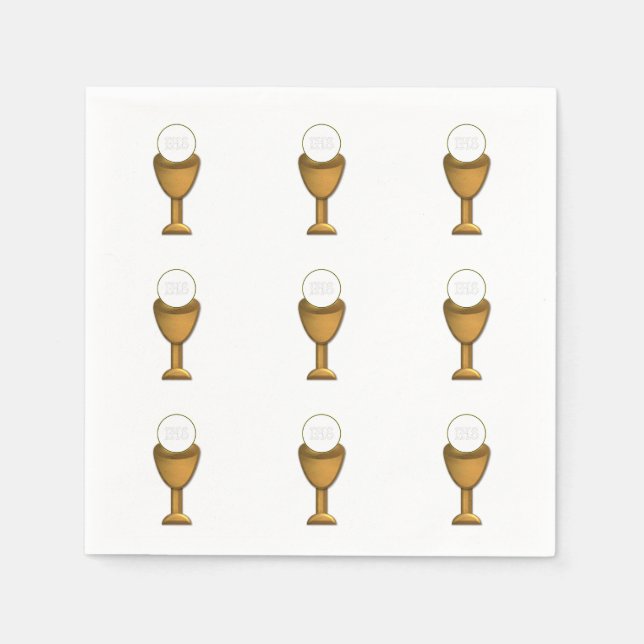 Golden Chalice and Host - Holy Communion Napkin (Front)