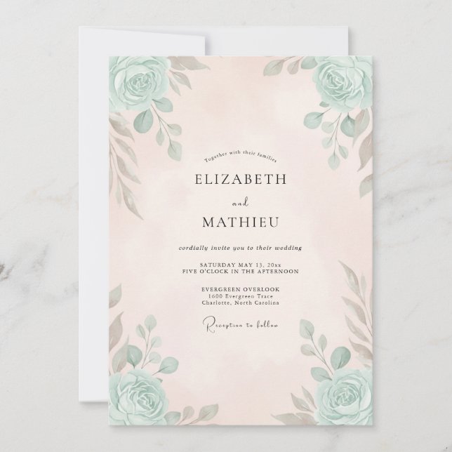 Golden Champagne Aqua Painted Wedding Invitation (Front)