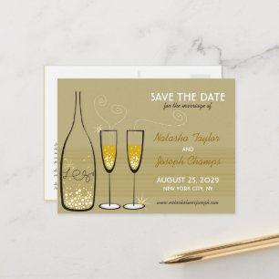 Golden Champagne Bubbles Celebration Save The Date Announcement Postcard