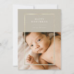 Golden Champagne Frame Hanukkah Photo Holiday Card<br><div class="desc">Elegant faux gold frame,  Happy Hanukkah Holiday photo card. Features,  single photo on front and two photo template spaces on back of card with coordinating champagne beige colour backgrounds.</div>