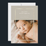Golden Champagne Frame Hanukkah Photo Holiday Card<br><div class="desc">Elegant faux gold frame,  Happy Hanukkah Holiday photo card. Features,  single photo on front and two photo template spaces on back of card with coordinating champagne beige colour backgrounds.</div>