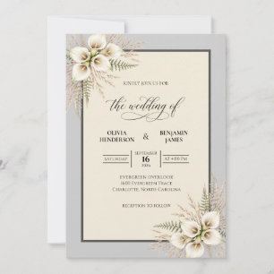 Golden Champagne Magnolia Wedding Invitation
