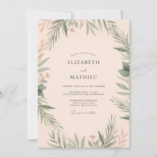 Golden Champagne Olive Leafy Wedding Invitation (Front)