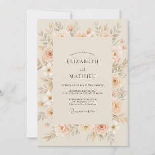 Golden Champagne Peach Petal Wedding Invitation