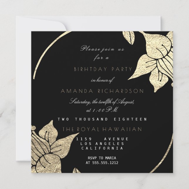 Golden Champaign Floral Glam Vip Birthday Party Invitation (Front)