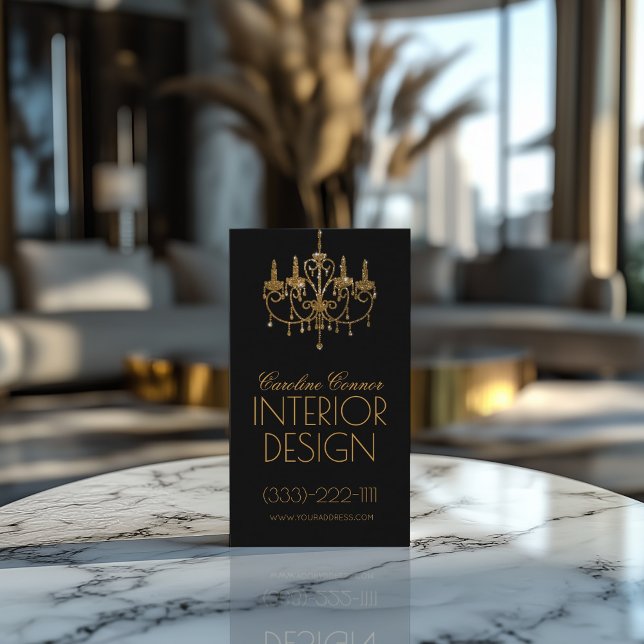 Golden Chandelier Interior Designer Black Card (Perfect for business)