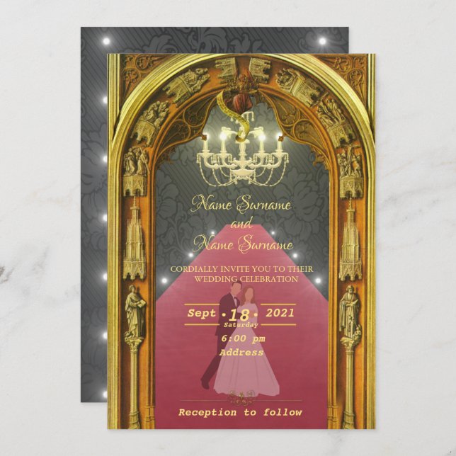 Golden chandelier invitation (Front/Back)