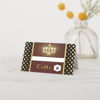 Golden chandelier place card