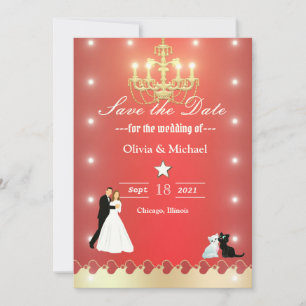 Golden chandelier save the date