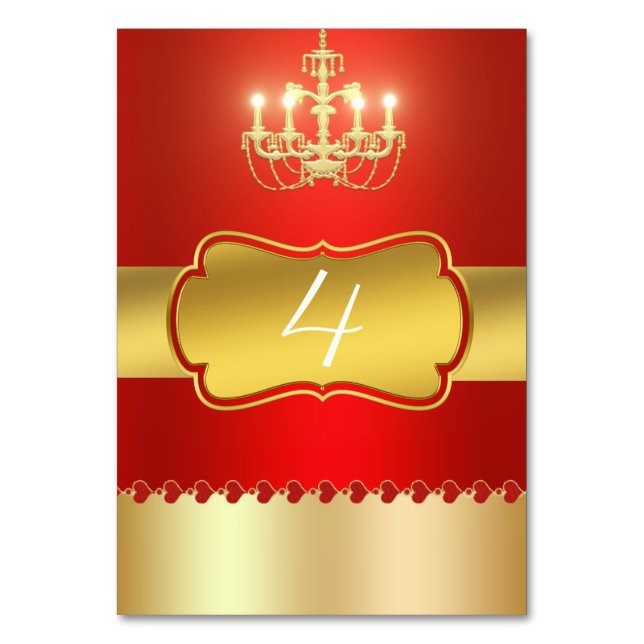 Golden chandelier table number (Front)