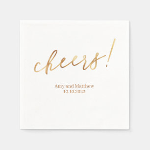 Golden Cheers Mr & Mrs Name Date White Background Napkin