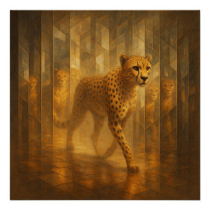 Golden Cheetah in a Mirror Maze – GeoWild Art Poster