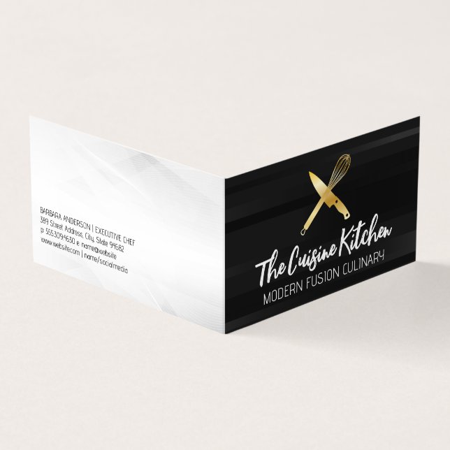 Golden Chef Knife Whisk Logo Business Card (Outside)