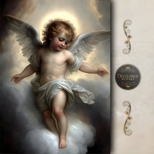 Golden Cherub Cloud Angel Decoupage Tissue Paper