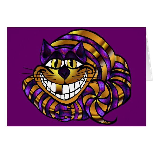 Golden Cheshire Cat Blank Card (Front Horizontal)