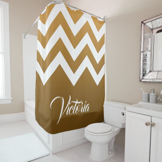 Golden Chevrons Shower Curtain (In Situ)