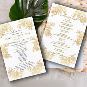 Golden Chic Bouquet Wedding Program