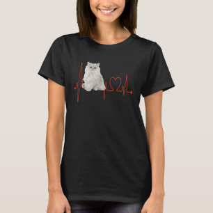 Golden Chinchilla Persian Cat Heartbeat EKG I Love T-Shirt