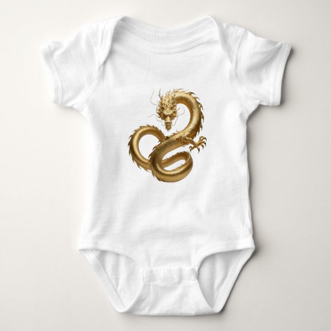 Golden Chinese Dragon Art | Mythical Creature Fant Baby Bodysuit (Front)