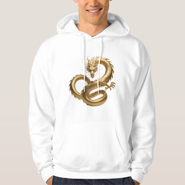 Golden Chinese Dragon Art | Mythical Creature Fant Hoodie (Front)