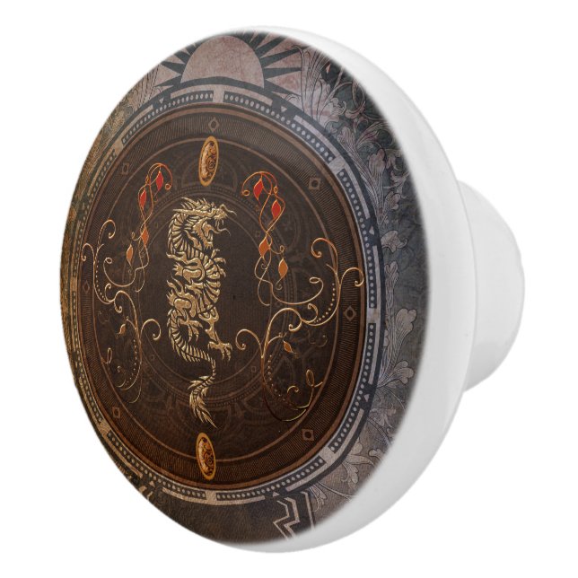 Golden chinese dragon ceramic knob (Right)