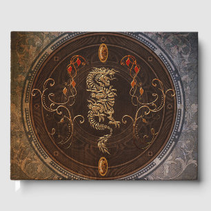 Golden chinese dragon guest book