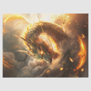 Golden Chinese Dragon Illustration Decoupage Tissue Paper