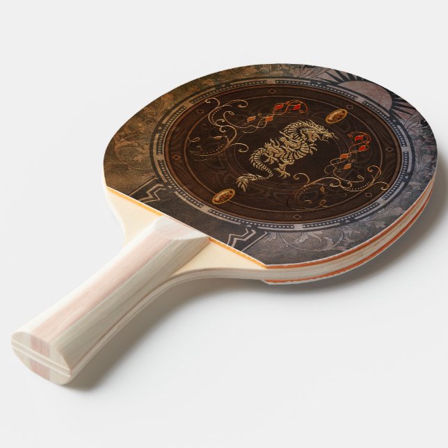 Golden chinese dragon ping pong paddle (Front Angle)