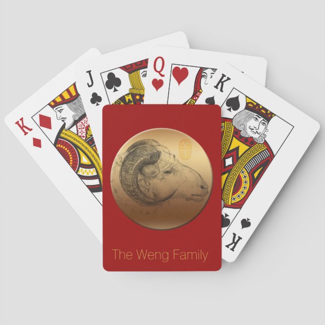 Golden Chinese Ram Year personalised Playing cards (Back)