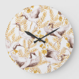 Golden Chinese style, watercolor sakura pattern. Large Clock