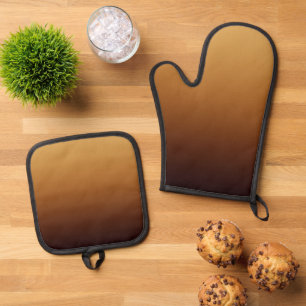 Golden Chocolate Brown Warm Colours Oven Mitt & Pot Holder Set