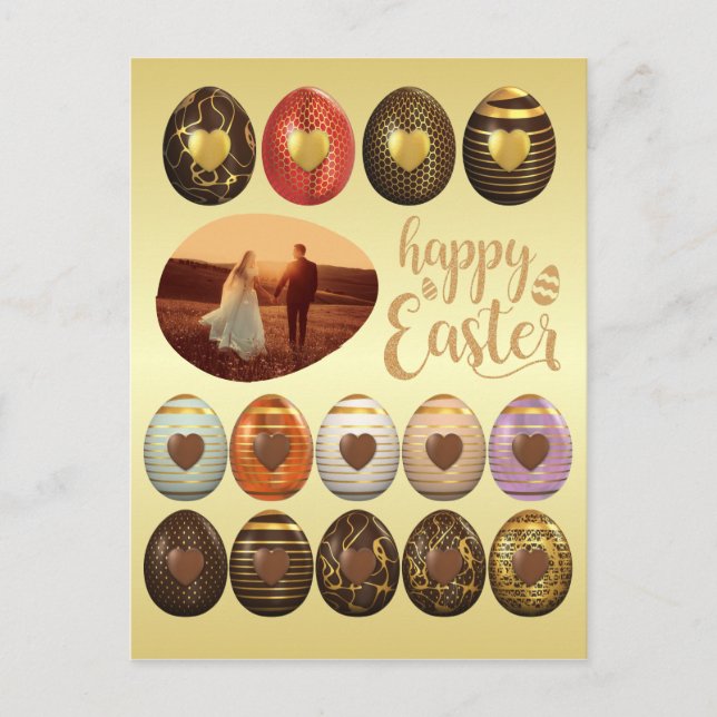 Golden Chocolate Eggs Easter Frame Add Your Photo Holiday Postcard (Front)