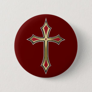 Golden Christian cross 6 Cm Round Badge