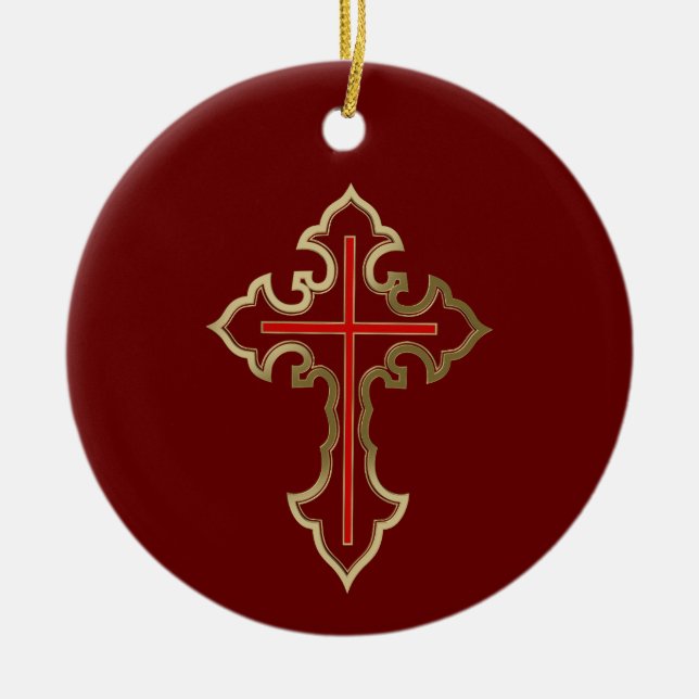Golden Christian cross Ceramic Tree Decoration (Front)