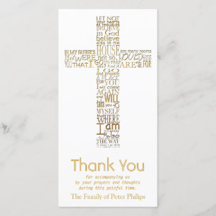 Golden Christian Cross John 14 Sympathy Thank You Card