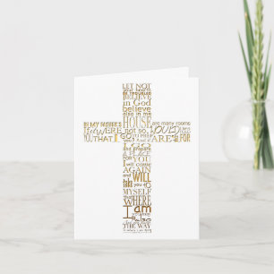 Golden Christian Cross John 14  Sympathy Thank You Card