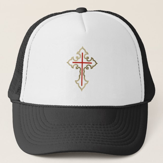 Golden Christian cross Trucker Hat (Front)