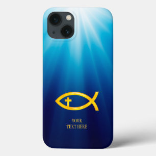 Golden Christian Fish with Cross iPhone 13 Case